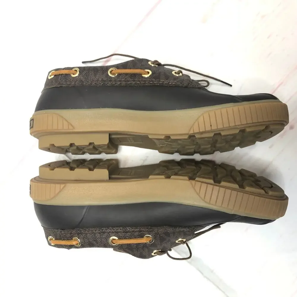 Michael Kors Rain Duck Boot Rubber and Monogram Leather Low Profile
